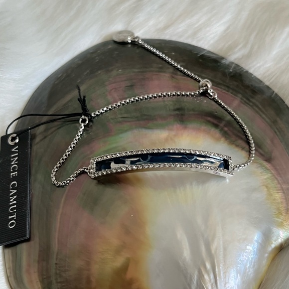 Vince Camuto genuine semi precious blue cloisonné rhinestone edged bolo bracelet - Picture 11 of 12